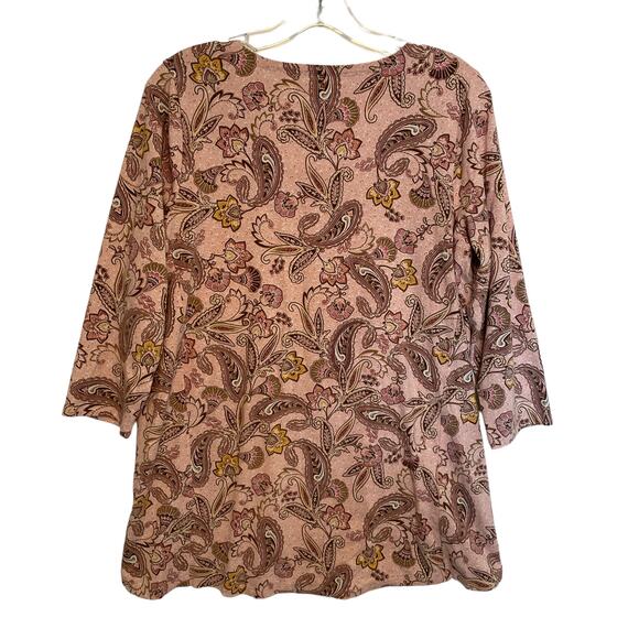 J. Jill Luxe Supima A-Line Tunic Womens Medium Pink Paisley Preppy Softgirl Top - Picture 4 of 8